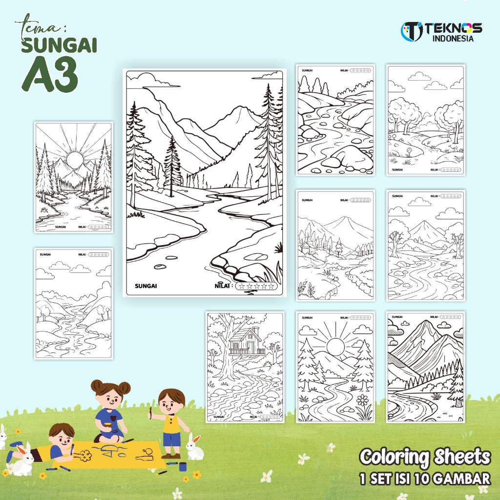 

COLORING SHEETS 1 SET ISI 10 ;EMBAR - KERTAS GAMBAR TEMA SUNGAI UKURAN A3 - PRODUK READY STOCK