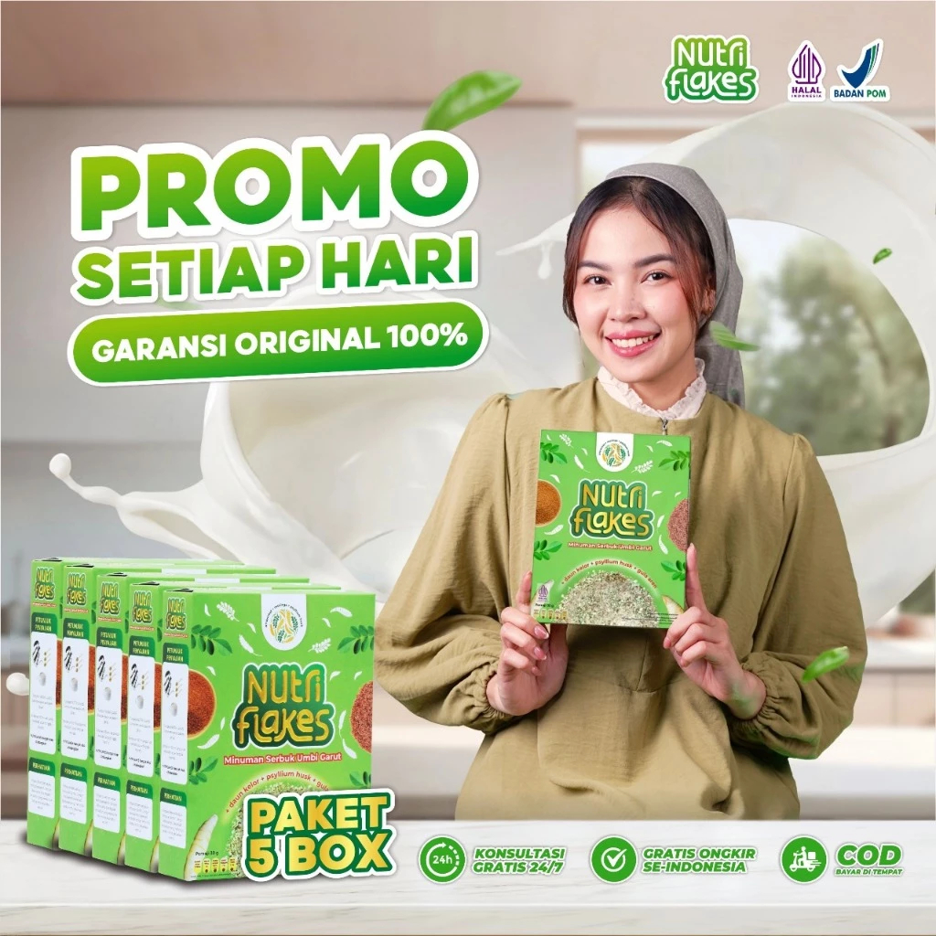 

Nutriflakes 5 Box Sereal Sehat Umbi Garut Efektif Atasi Asam Lambung, Maag, Gerd