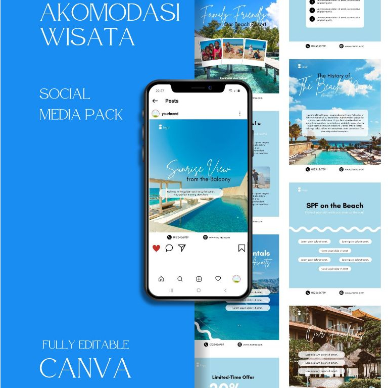 Desain 30 Template Canva Instagram Feed/Post Akomodasi/Penginapan | Ukuran 4:5 dan 1:1 |Premium Desa