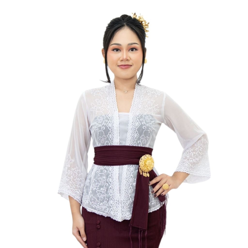 Kebaya Putih Bordir Lengan Lonceng Bali