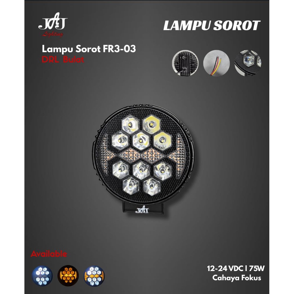 Lampu Sorot FR3-03 | 75W | Bulat | Lampu Sorot Mobil | Lampu Sorot Motor | JAJ Light