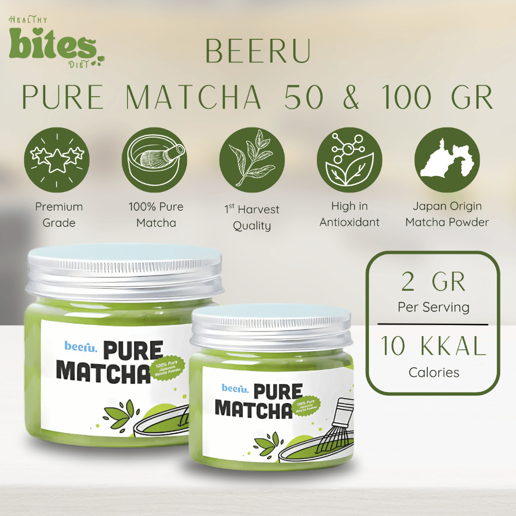 

Beeru Pure Matcha 100gr 50gr Pure Japanese Matcha Premium Grade Bubuk Matcha Jepang Tanpa Gula