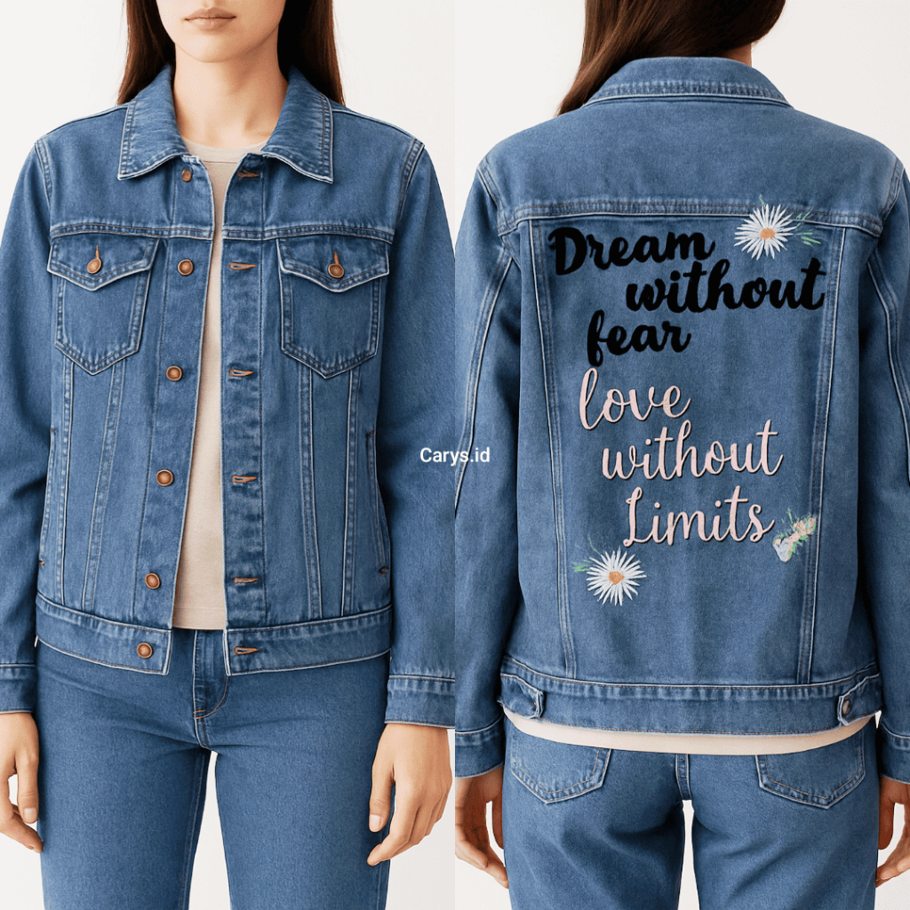 CARYS - Jaket Wanita Vintage Denim Jeans Premium Bordir Tulisan