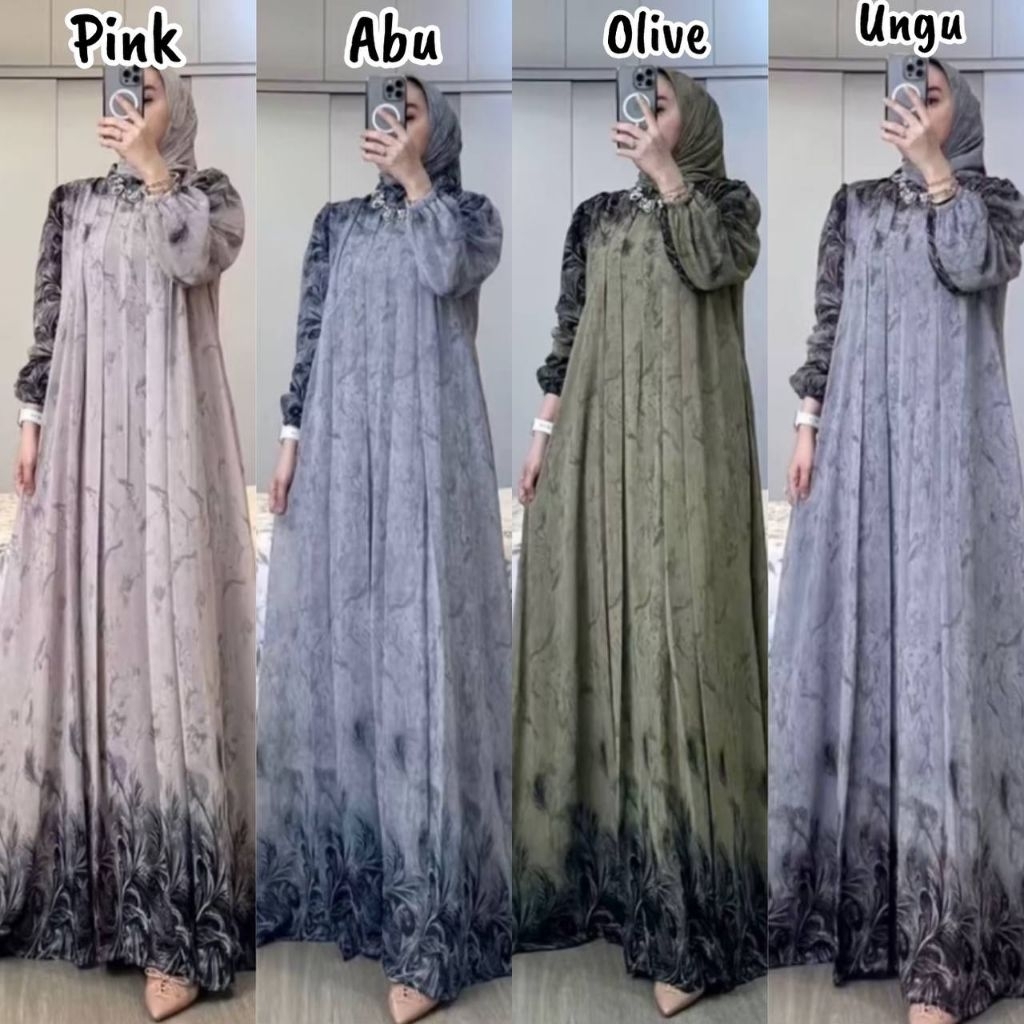 Gamis Set Hijab Ceruty Full Furing Wanita Mewah Adem Ilegan // Aulia Set Hijab Ceruty