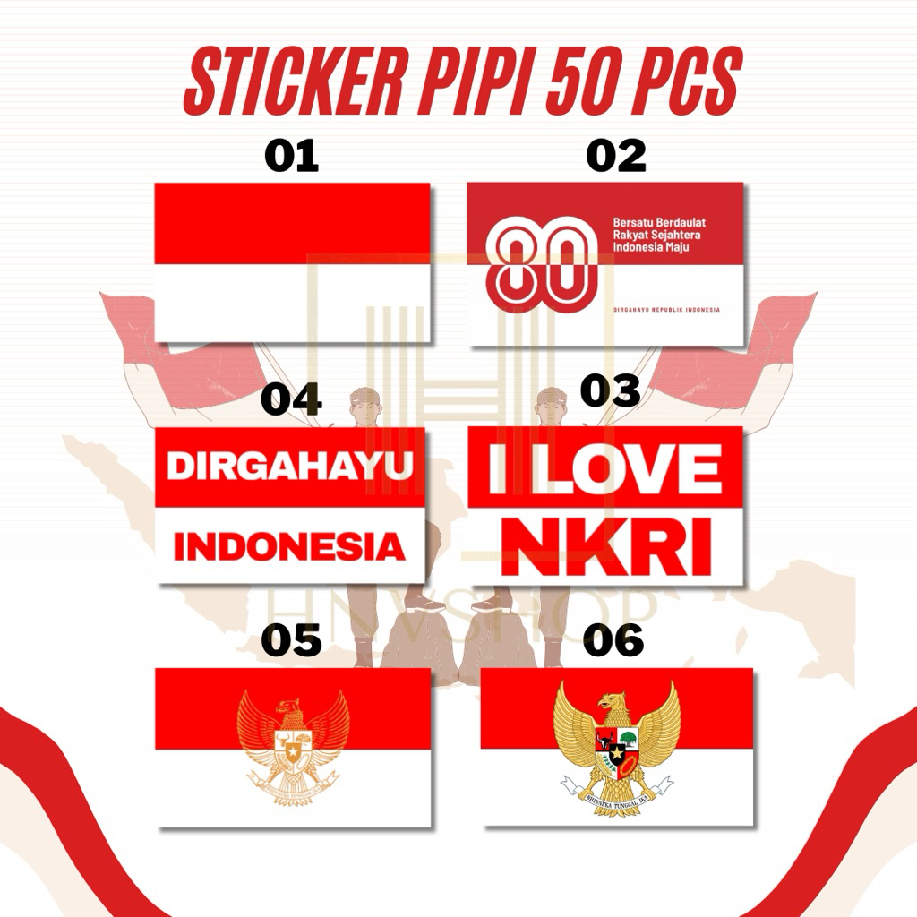 

50PCS STICKER PIPI MERAH PUTIH HUT RI KEMERDEKAAN AGUSTUSAN