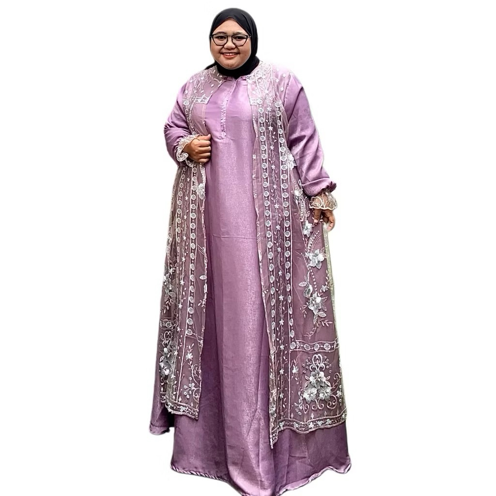 Gamis Jumbo Safira Maxy Dress Pesta Bahan Sabrina Silk Kombi Brukat Tile LD120 130 140