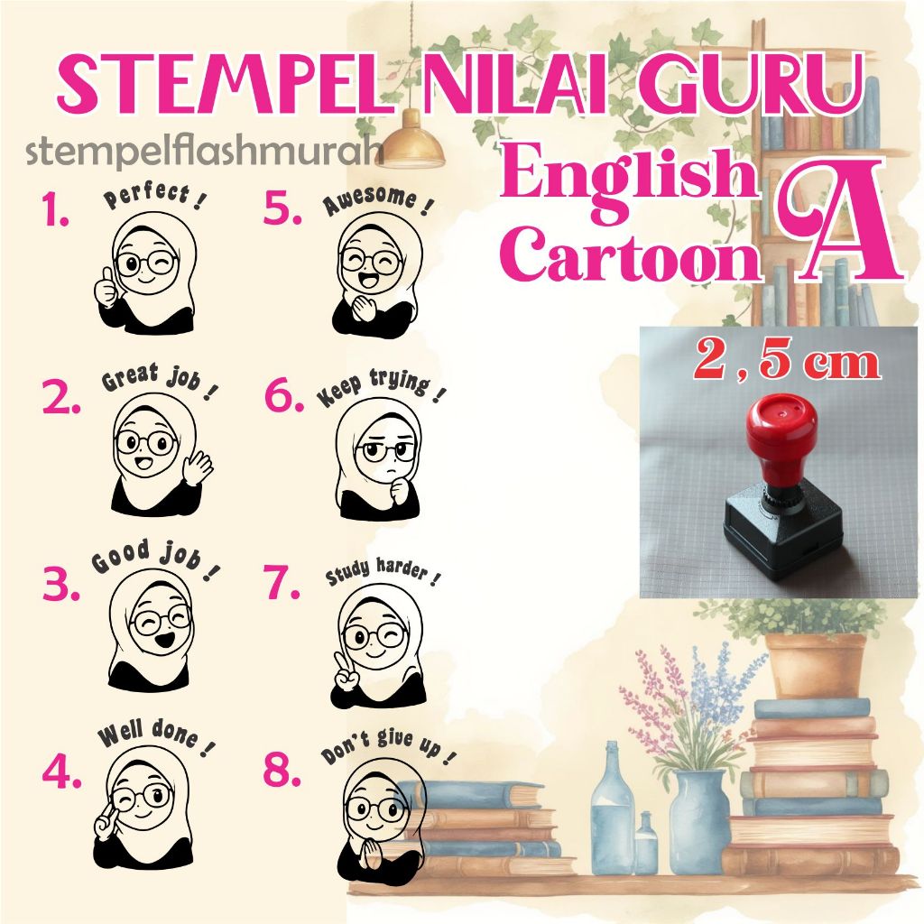 

stempel nilai guru english A cartoon inggris PAUD TK SD great good job perfect playgroup internasional school sekolah tinta otomatis warna flash stamp stempelflashmurah murah