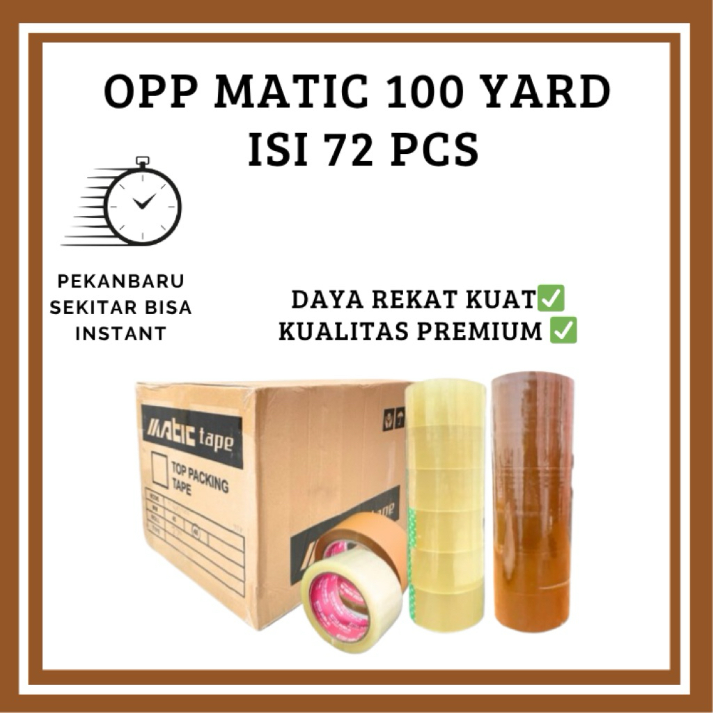 

OPP MATIC CLEAR / TAN 45 MM X 100 YARD - LAKBAN PACKING KARTONAN, PROMO 1 DUS TERMURAH - OPP MATIC