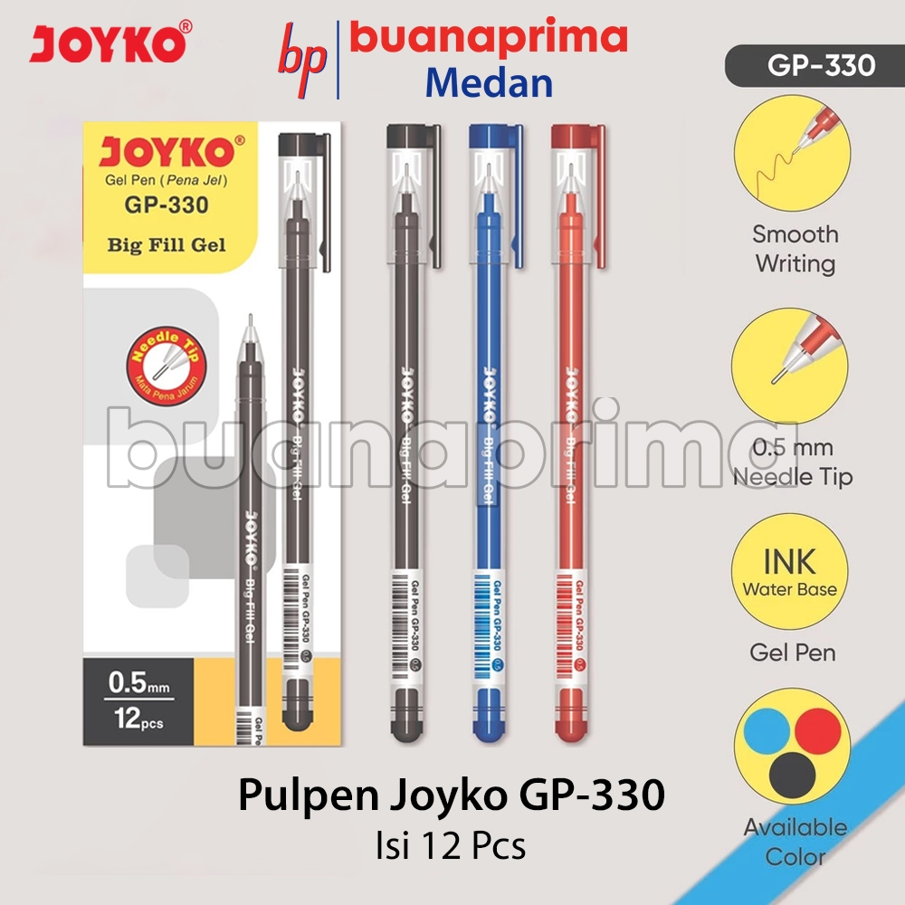 

Pulpen JOYKO GP-330 BIG FILL 1 Pack isi 12 pcs 0.5 mm Pen Pena Cair Hitam Biru Merah