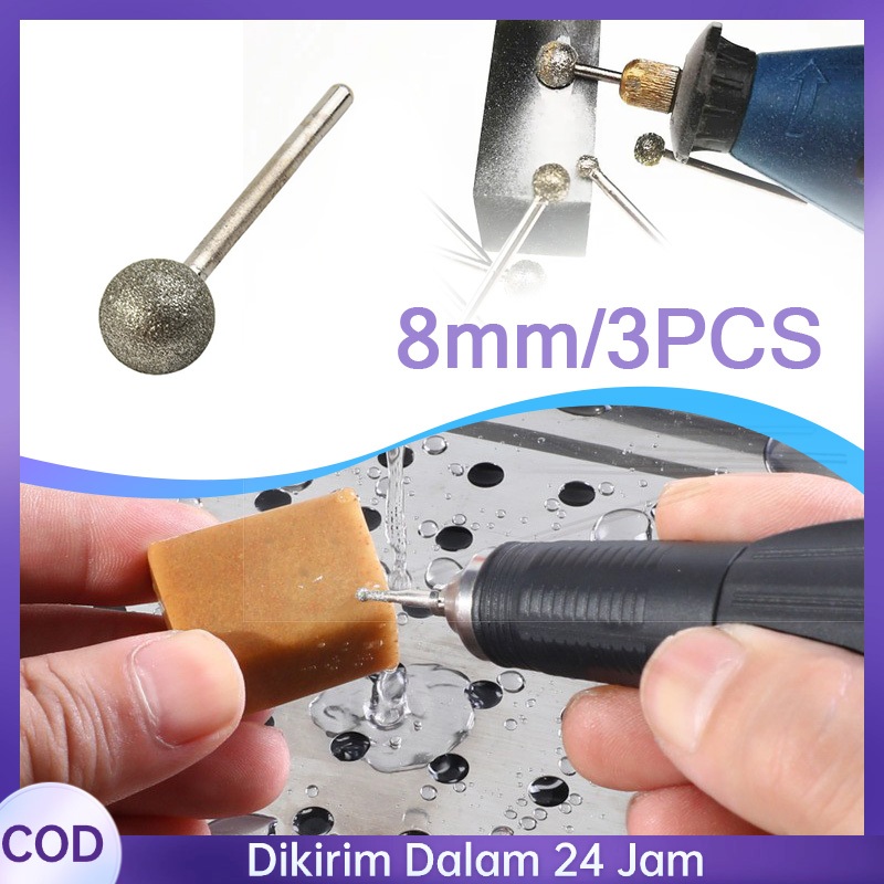3pcs Mata Bor Grafir Diamond Mounted Point 8mm Mata Grafir Ukir Engraving Tip Alat Grafir Mini Grind