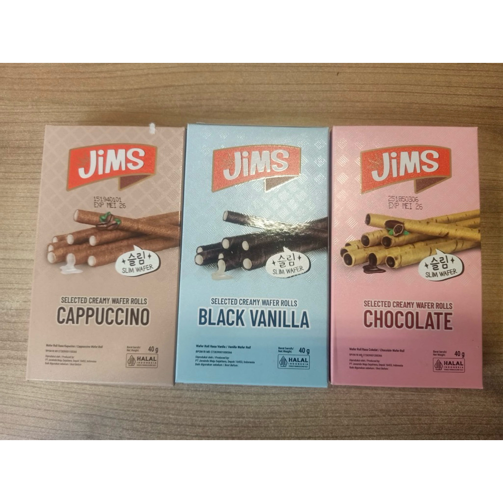 

JIMS Wafer Rolls Chocolate Cappucino Black Vanilla 40g
