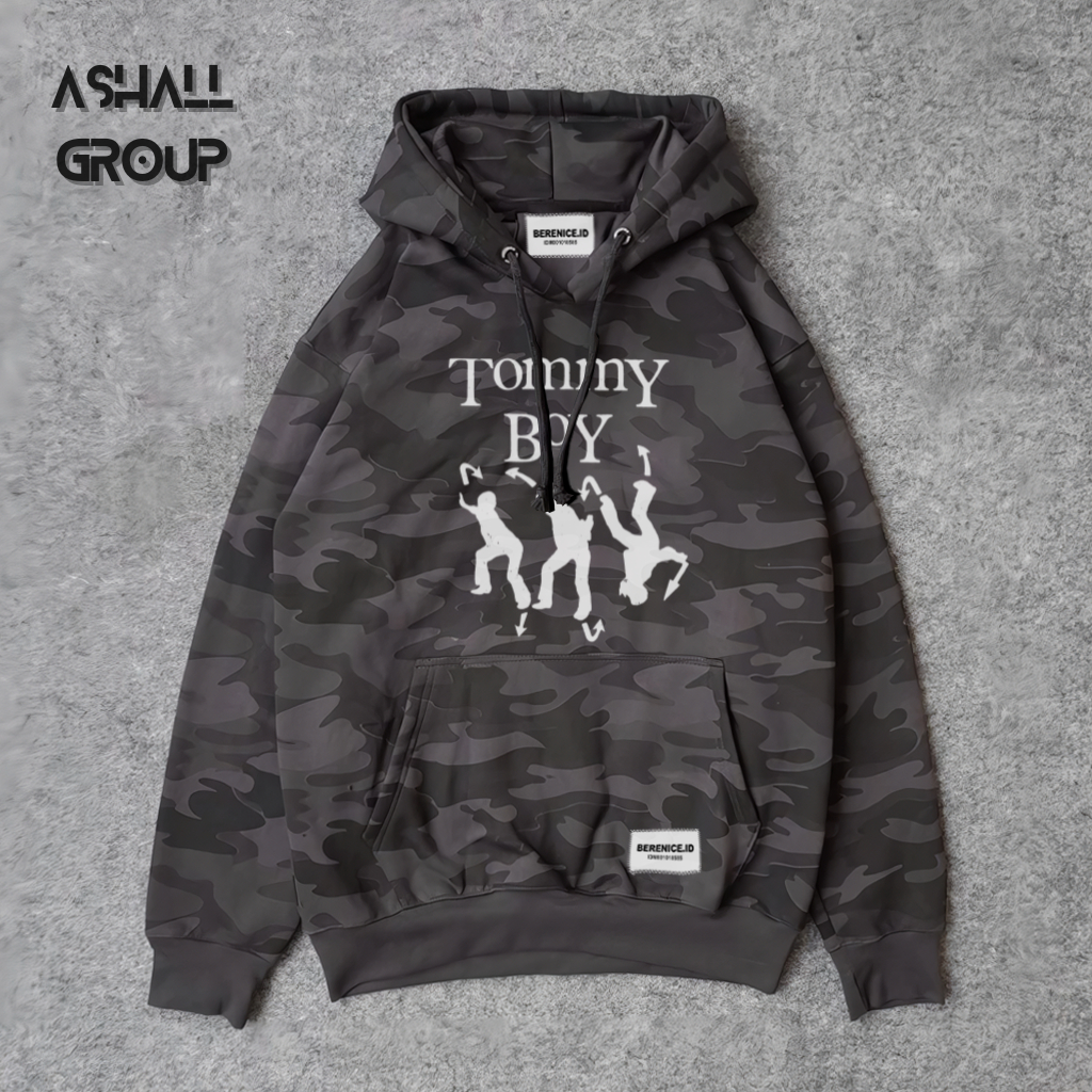 Hoodie Loreng Camo Grey Camuflase Motif TomyBoy Sablon Simple Jaket Sweater Terbaru