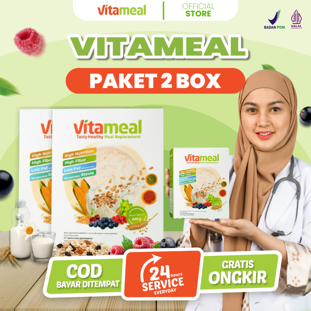 

PAKET 2 BOX - Vitameal sereal rendah gula kalori diet sehat bantu turunkan berat badan VETAMEAL GERD