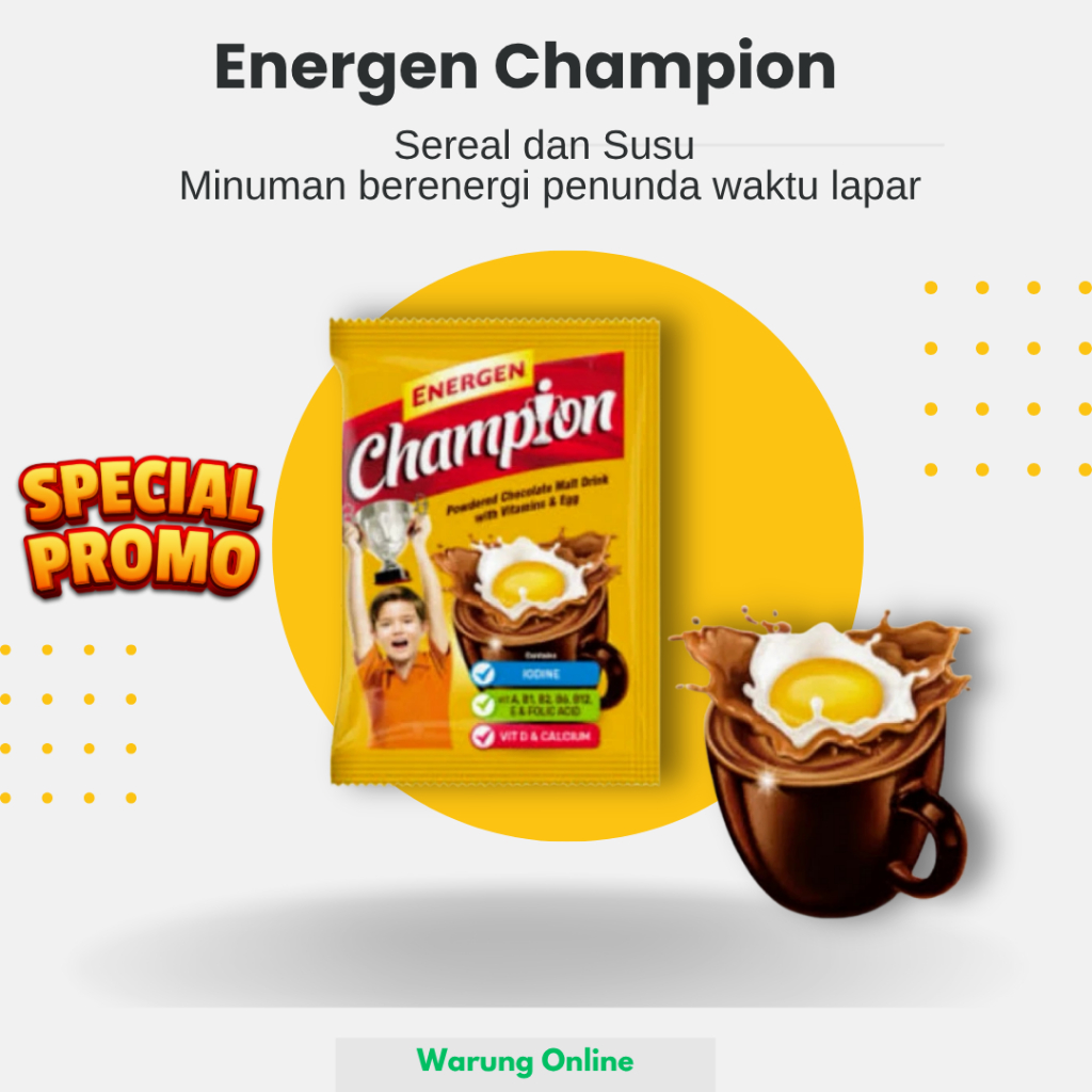 

Energen Champion Choco Drink 35G 1 Renteng Isi 10 Sachet Minuma Bergizi dan Bernutrisi