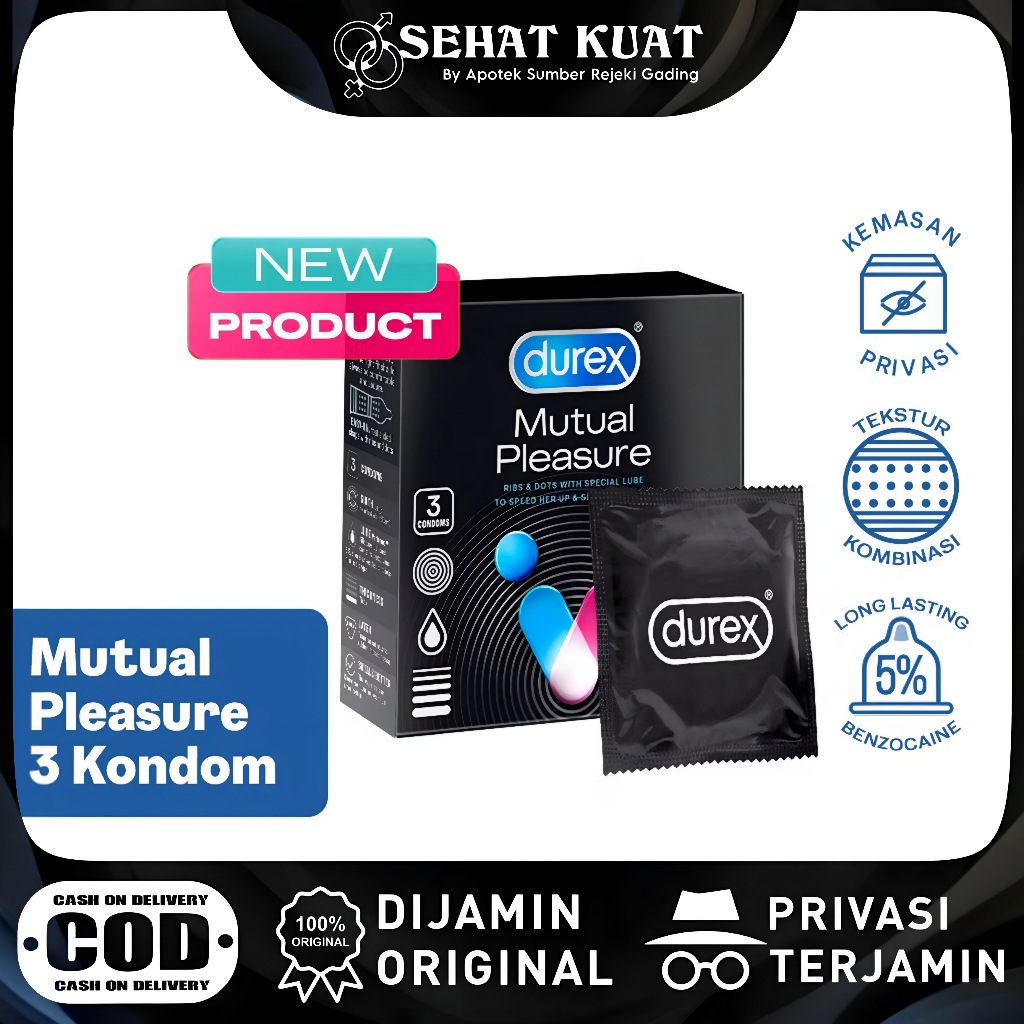 Durex Mutual Pleasure isi 3 / Durex Bergerigi Kondom Pria Tahan Lama 3s Condom with Benzocaine
