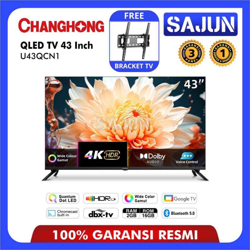 [FREE PACKING KAYU] Changhong QLED TV 4K 43 inch Google Smart TV Digital TV U43QCN1 Changhong Smart 