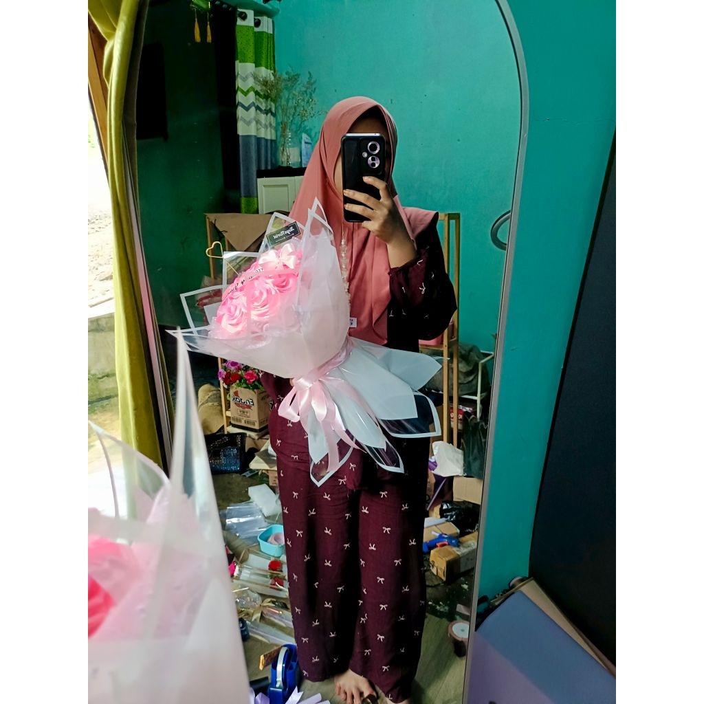 

TERMURAH !! Buket pita satin glitter baby pink/buket aisyaflorist/Buket pita satin 10 tangkai
