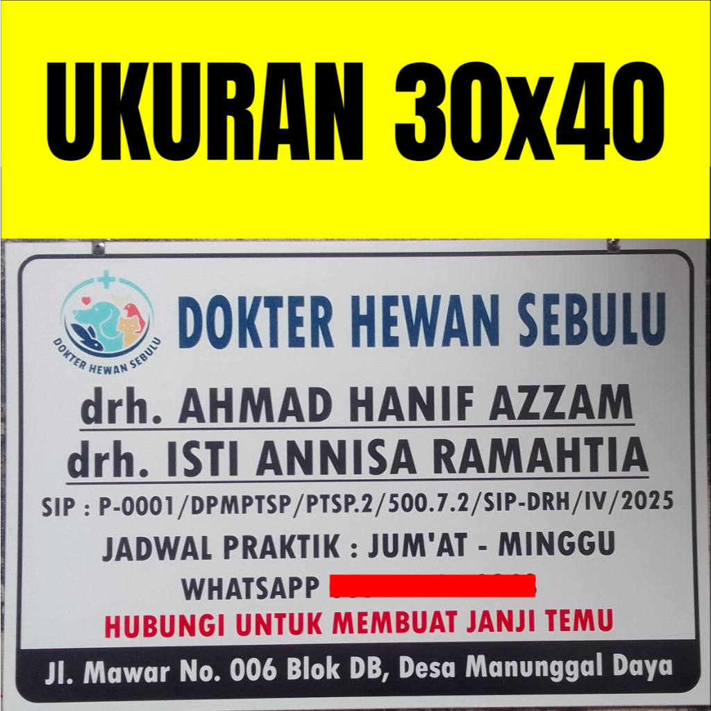 

Papan Nama Acrylic 30x40 Papan Nama Dokter Plang Bidan Praktek Sekolah Sign Label 30*40 Akrilik