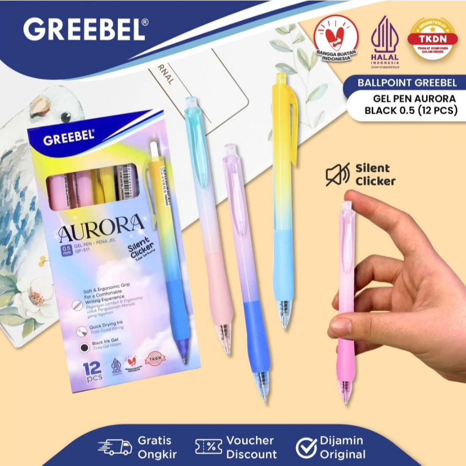 

( 12 Pcs ) Greebel - Pulpen Pen Ball Pen Gel - Bolpen Aurora 0.5 GP-511 (Satuan)