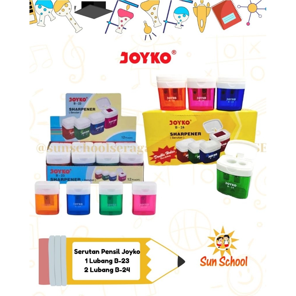 

Peraut/pengasah pensil Joyko 1 lubang B-23 / 2 lubang B-24