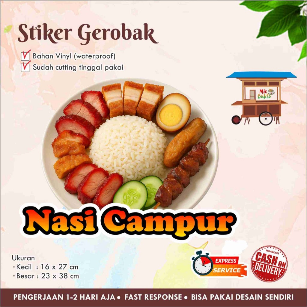 

STIKER KACA GEROBAK VINYL NASI CAMPUR/ LABEL MAKANAN