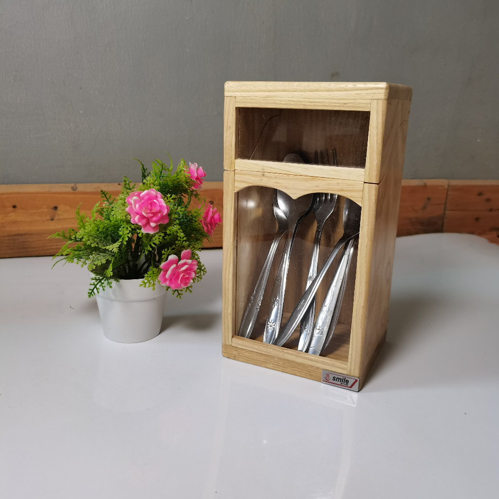Tempat Sendok Estetik Minimalist Tertutup Kayu Anti Jamur