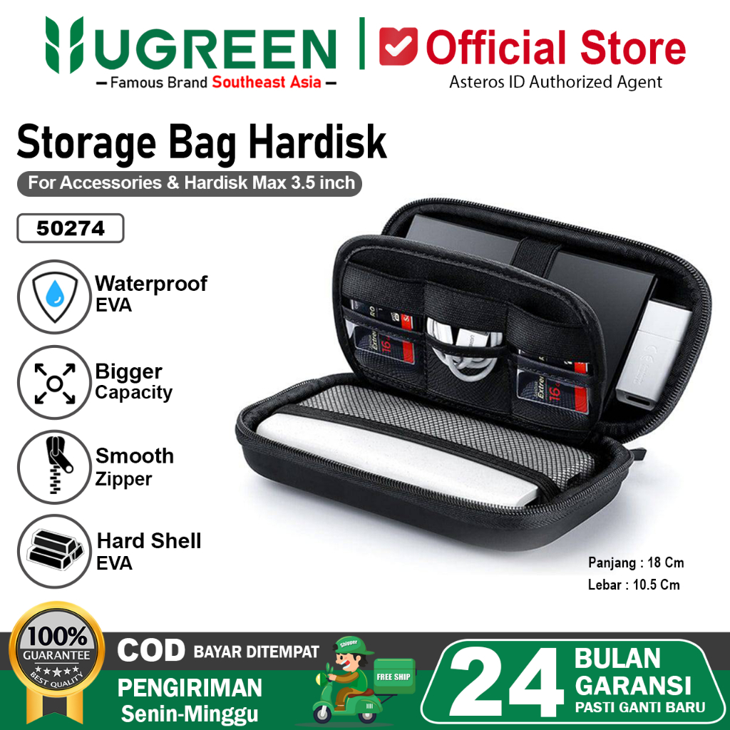 UGREEN Tas Hardisk HDD Eksternal Pouch Storage Bag Hardcase Waterproof 50274