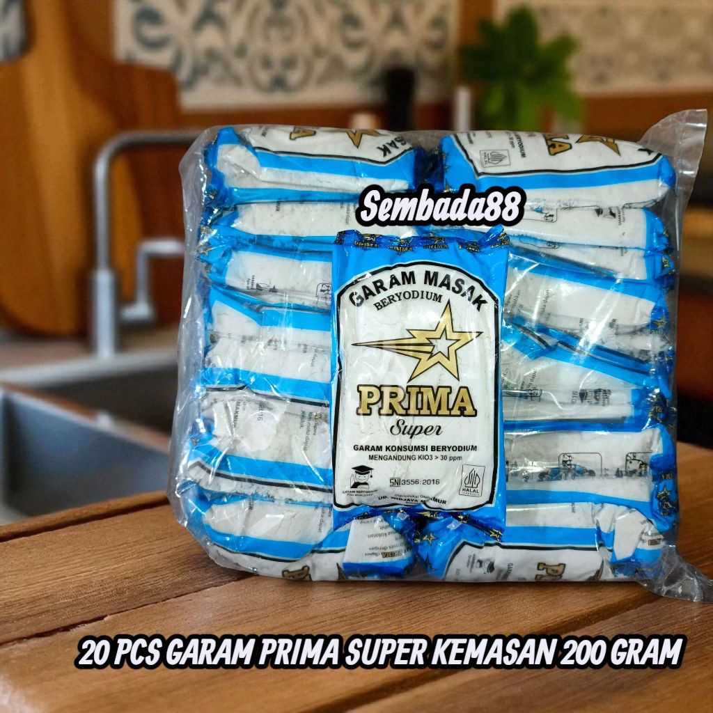 

20 PCS GARAM MASAK MURNI BERYODIUM CAP PRIMA SUPER 200 GRAM / GARAM / GAREM