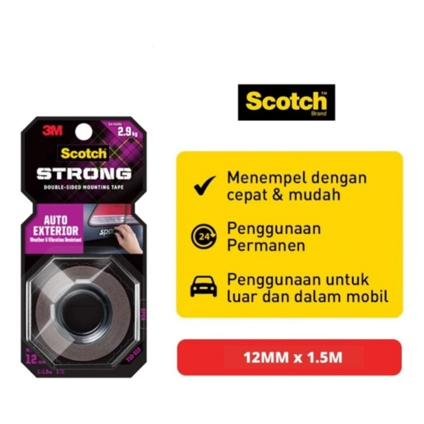 Scotch 3M VHB Double Tape STRONG 12mm x1,5m 710-S12 untuk mobil motor otomotif 1 meter kuat 2,9kg / 