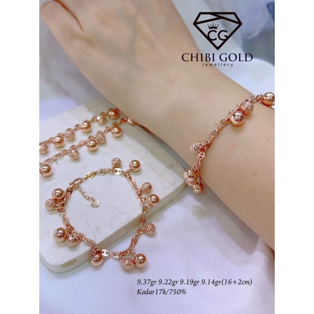 CHIBI LOKASARI - Gelang casteli Bola bola emas 750 kadar 17K - chibigold