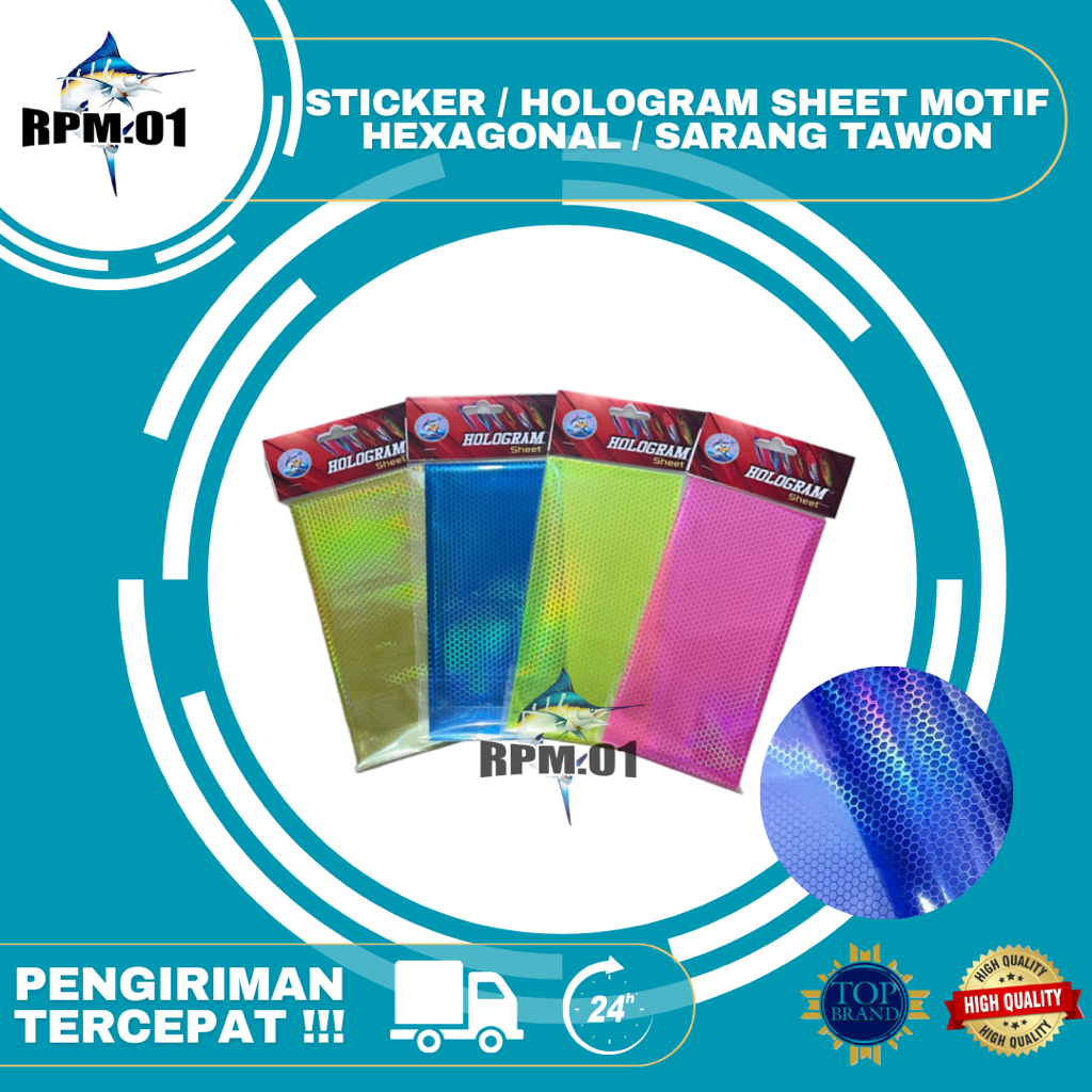 

STICKER / HOLOGRAM SHEET MOTIF HEXAGONAL / SARANG TAWON UKURAN 10 X 20 CM (1 PACK ISI 2 LEMBAR)