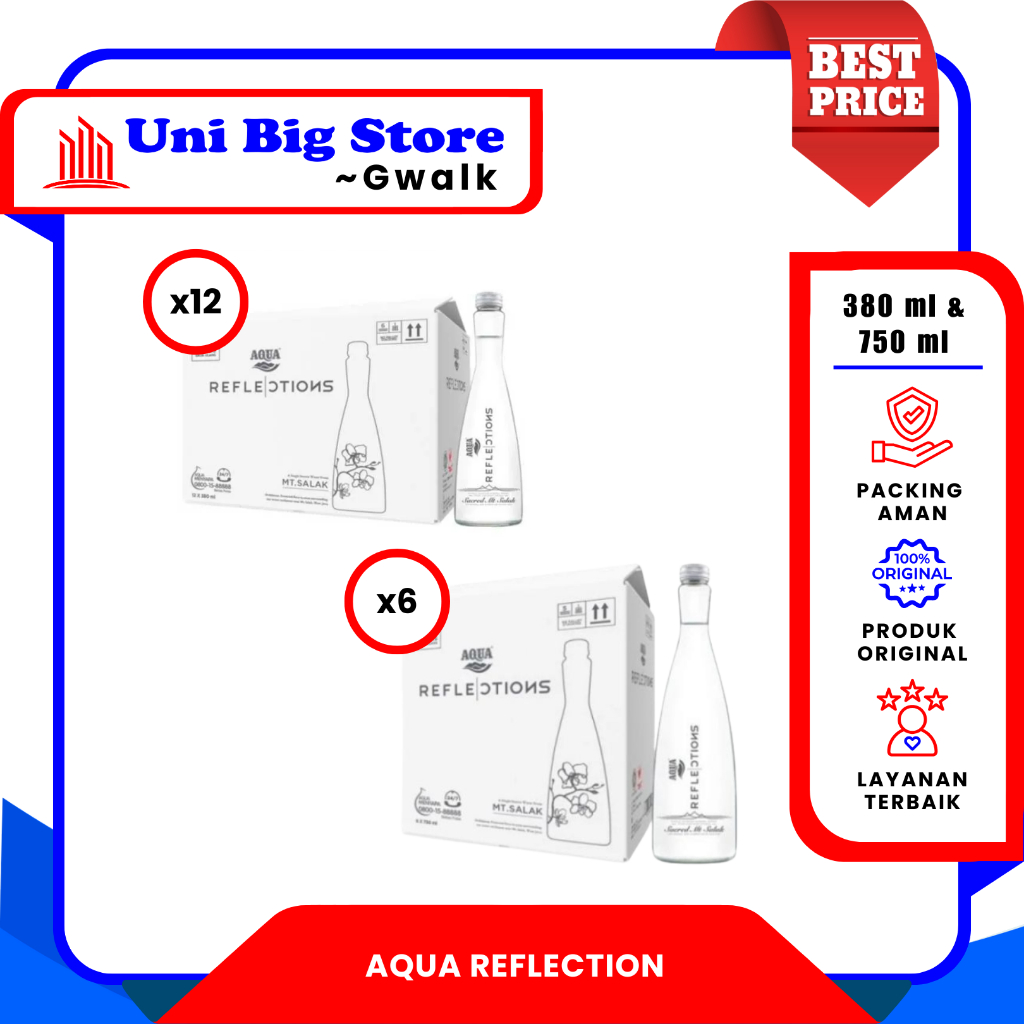 

AQUA REFLECTION AIR MINERAL BOTOL KACA DUS - 380 ml x 12 pcs & 750 ml x 6 pcs