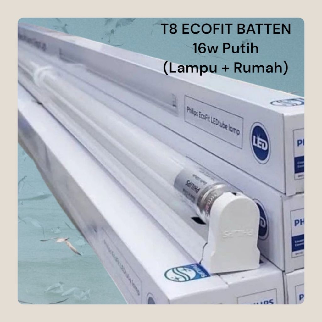 Philips Lampu TL LED Tube T8 Ecofit 18w, 16w, Putih 6500k (Lampu / plus Kap)