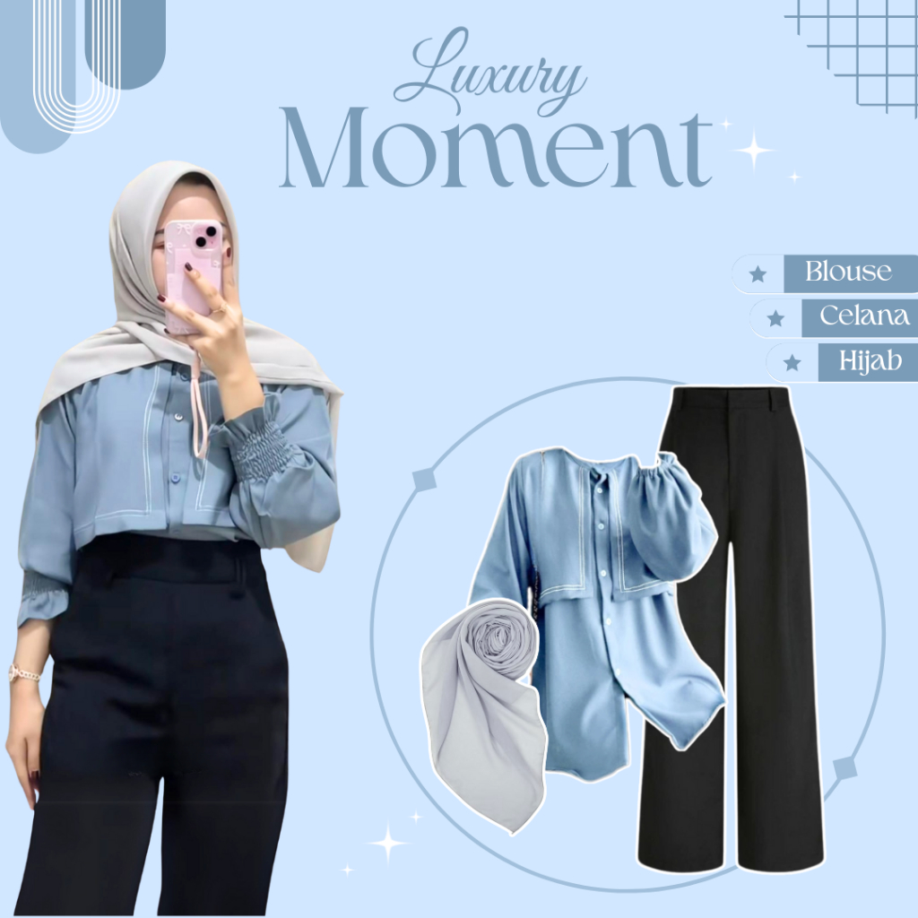 One Set OOTD Hijab Style ( Triana Blouse - Celana Kulot - Hijab ) Setelan Wanita Kekinian - MM23N