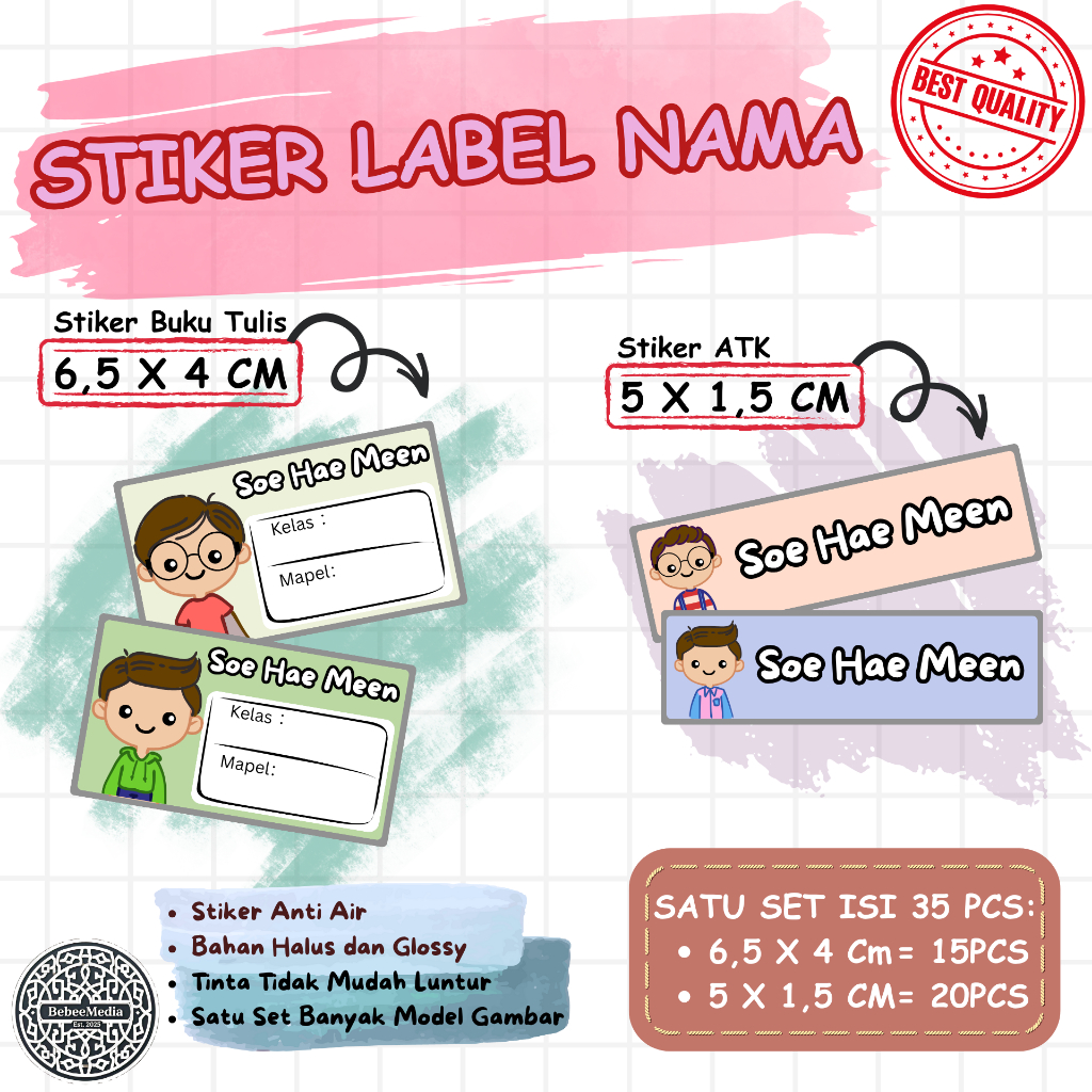 

Stiker Nama Karakter Laki-Laki / Cowok / School Boys Lucu Bisa Custom - Stiker AntiAir & Siap Tempel