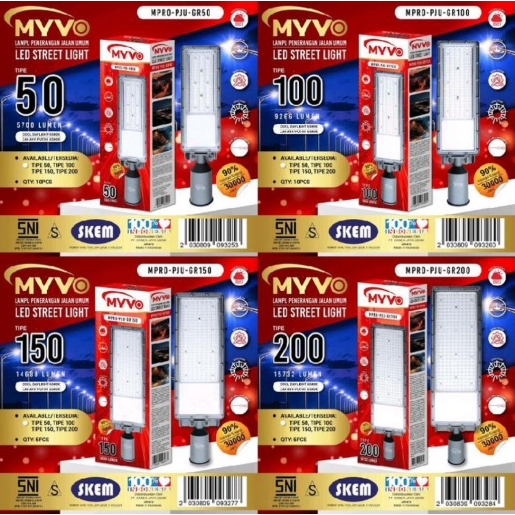MYVO Lampu Jalan PJU Led 50W 100W 150W 200 Watt IP65 Cahaya Putih Garansi 1 Tahun Anti Air Waterproo