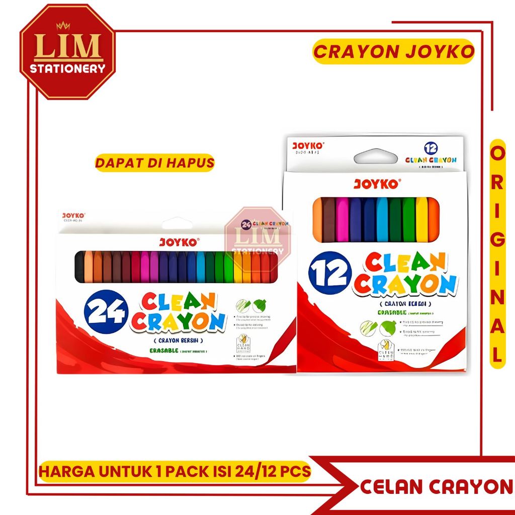 

Crayon JOYKO Dapat Dihapus Pakai Sampai Habis / CLEAN CRAYON ERASABLE 12 dan 24 WARNA