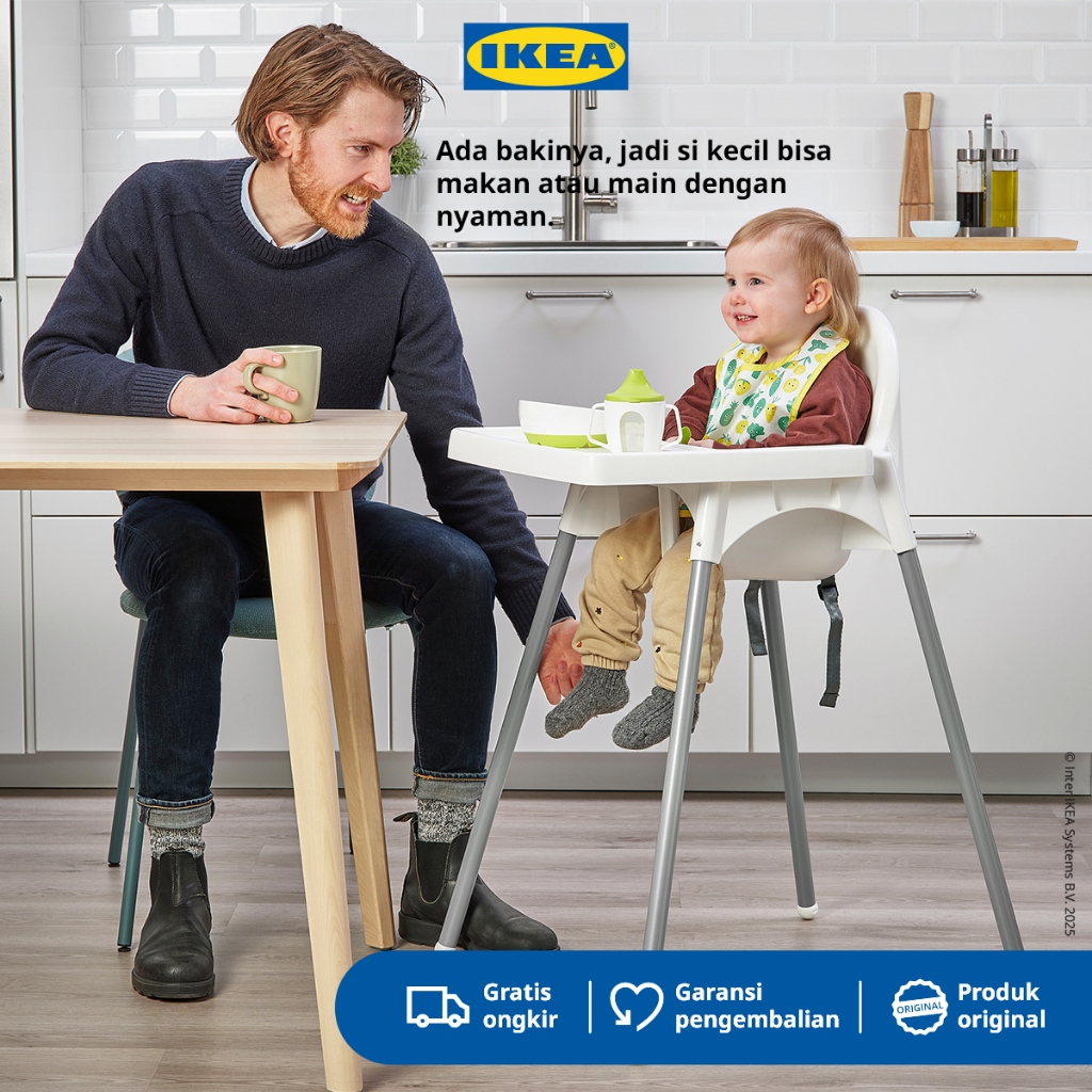 IKEA ANTILOP Kursi Makan Anak Dengan Baki Putih / Perak