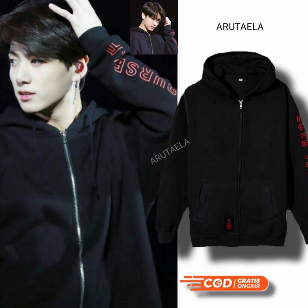 JACKET JUNGKOOK BTS JAKET HOODIE OVERSIZE SWEATER KEKINIAN BTS LOVE YOURSELF JACKET ZIPPER SLETING T