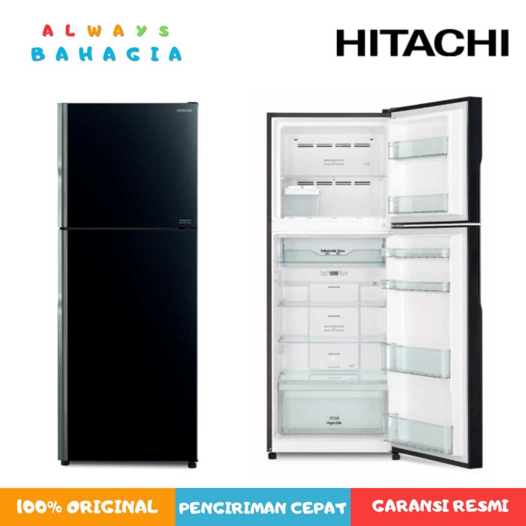 HITACHI R-VGX45PGD9 Kulkas 2 Pintu New Stylish Line - Glass Glass Deluxe 403L