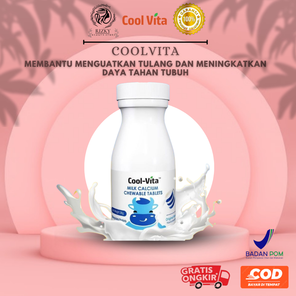 Milk Calcium COOLVITA Tablet Kunyah Rasa Susu Original Isi 30 Vitamin Peninggi Badan Kalsium untuk K