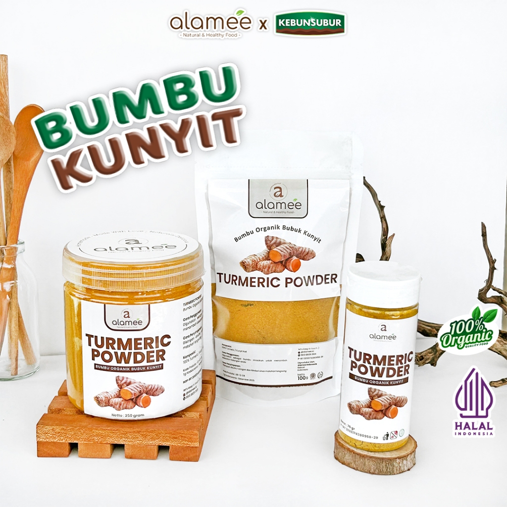 

ALAMEE Kunyit Bubuk Turmeric Powder Ground Bumbu DapurInstan Organik Murni Asli Seasoning Kebunsubur