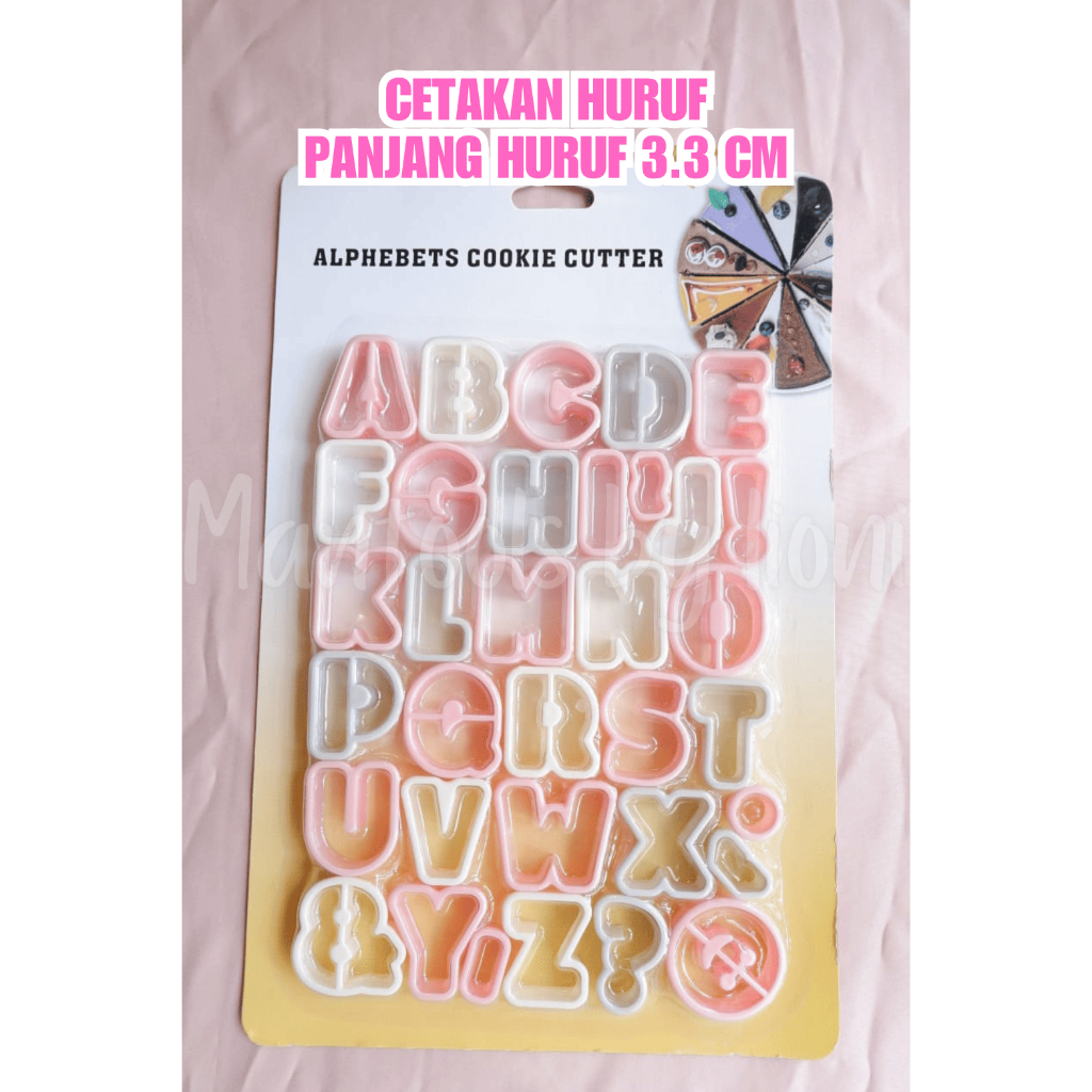 

ACCESSORIES CETAKAN HURUF LENGKAP PANJANG PER HURUF 3.3 CM UNTUK DEKORASI KUE CAKE