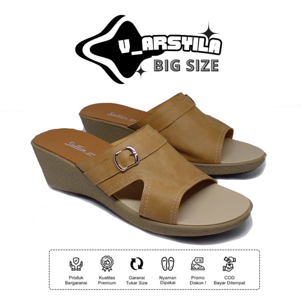 Sandal Wanita Wedges Moka Hak 3cm HR 0.3 Sendal Selop Pesta Kondangan Ibu Ibu Import