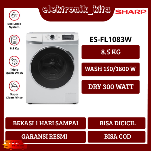SHARP MESIN CUCI 8.5 KG BUKAAN DEPAN FRONT LOAD ESFL1083W ES FL 1083 W ES-FL1083 GARANSI RESMI