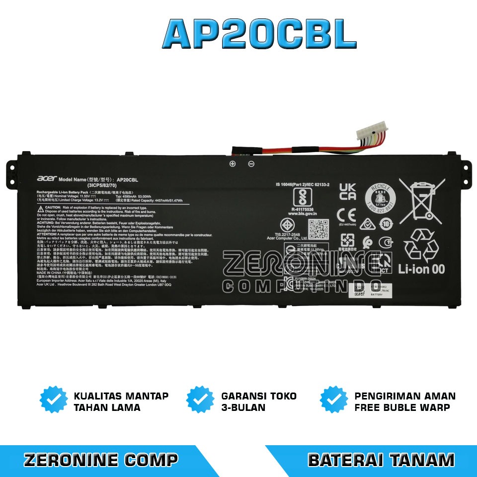 Baterai Battery Laptop Acer Aspire 5 A515-45 AP20CBL 11.55V 53Wh
