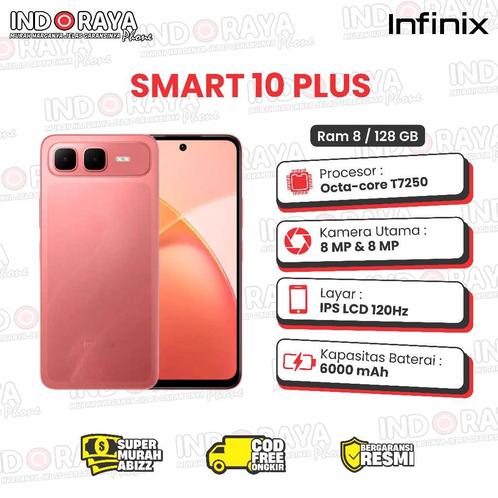Infinix Smart 10 Plus 8/128GB - Up to 16GB Extended RAM - 6.67 inch 120Hz HD+ - T7250 - 6000 mAh Sma