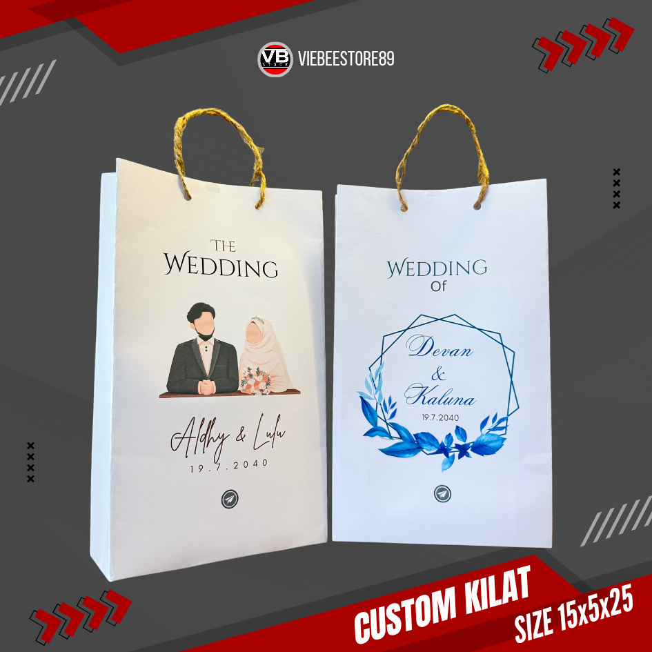 

SOUVENIR PERNIKAHAN PAPERBAG FREE CETAK NAMA FULL COLOR BUAT ISIAN SNACK TERMURAH -+ 25X5X15