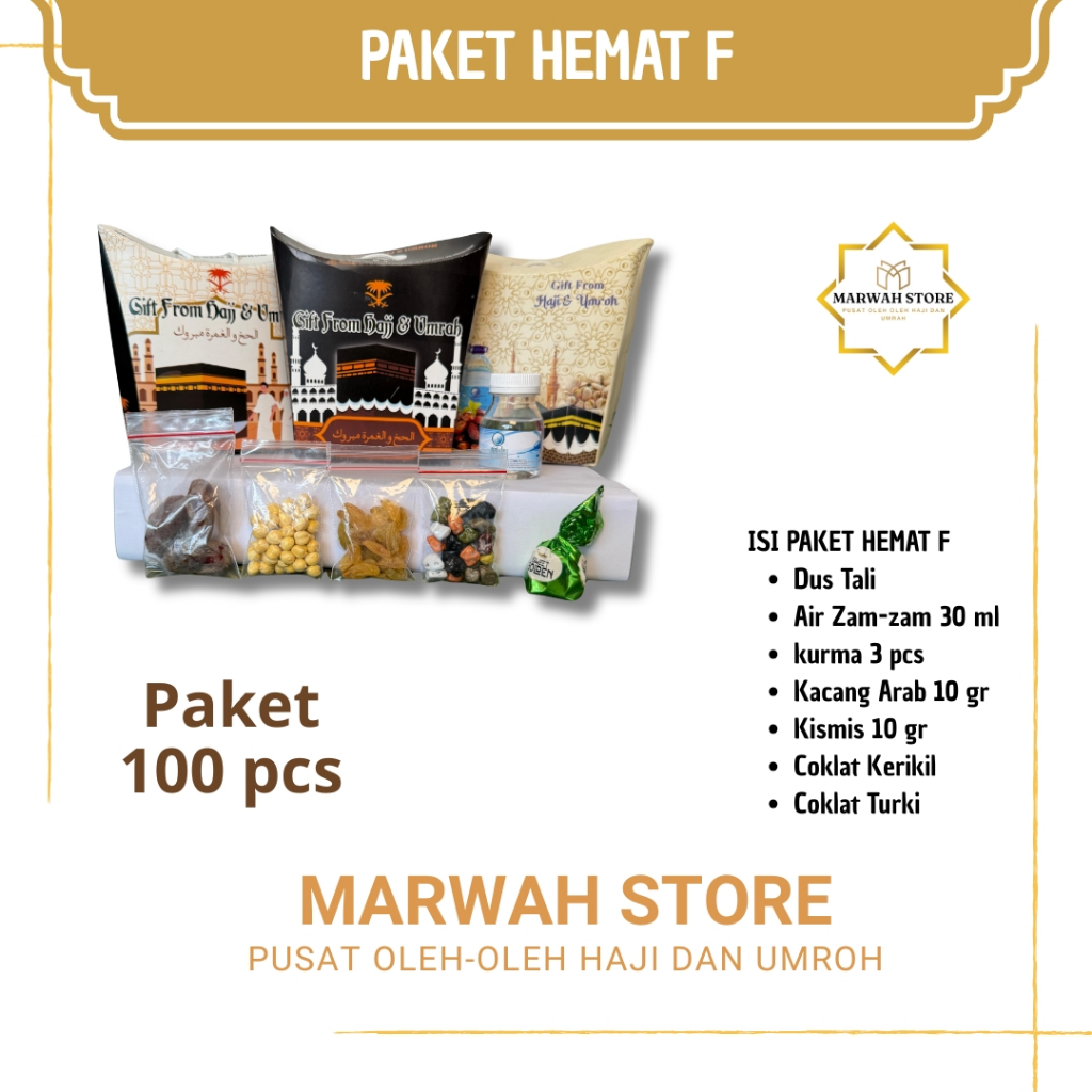 

Oleh-oleh Haji dan Umroh Paket Hemat F isi 100 Lengkap Air Zamzam