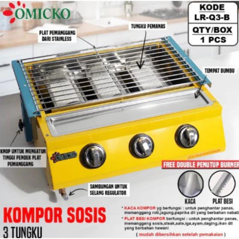 PROMO MURAH KOMPOR PANGGANG SOSIS 3TUNGKU OMICKO / KOMPOR GAS PEMANGGANG DAGING BBQ
